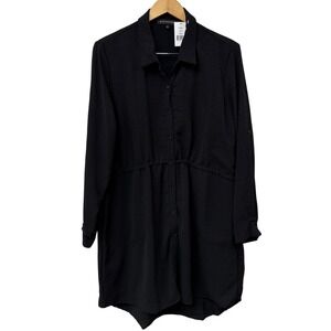 Gibsonlook‎ Black Button Front Shirt Dress Tunic  XL roll tab sleeve shirtdress